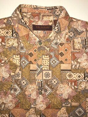 Men's Tori Richard Abstract Short Sleeve Button Front Shirt-Cotton Lawn-Size XL